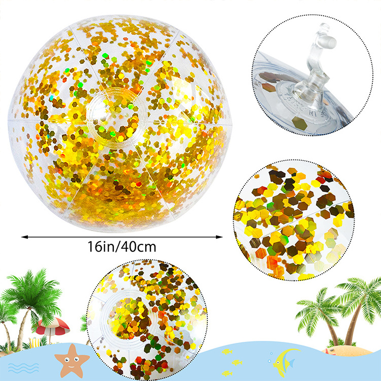 Hot Wholesale Inflatable Clear Gold PVC Glitter Sequin Flash Beach Ball Transparent Balloon Outdoor Toy Plastic Round Ball