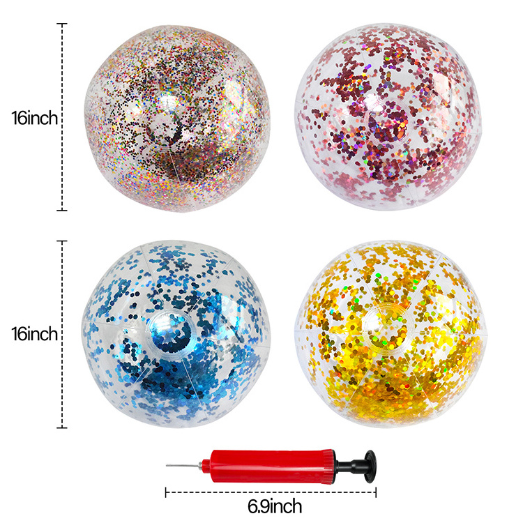 Hot Wholesale Inflatable Clear Gold PVC Glitter Sequin Flash Beach Ball Transparent Balloon Outdoor Toy Plastic Round Ball