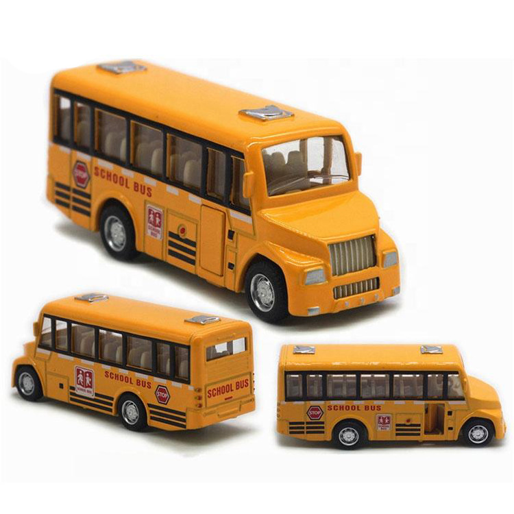 Diecast Alloy Mini Pull Back Yellow School Bus Toys Open Door Function Simulation Bus Toy