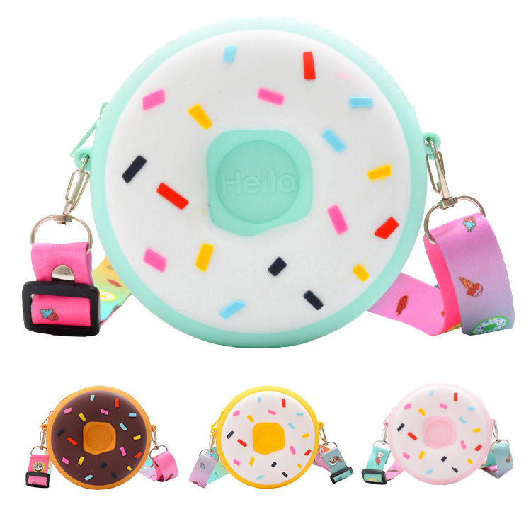 Wholesale Custom Luxury Cartoon Silicone Pocket Money Storage Bag Children's Donuts Girls' Cute Kids' Shoulder Bags