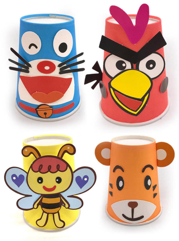 Wholesale DIY children Educational manual paper stickers game Cute Animal Paper craft Cup kit