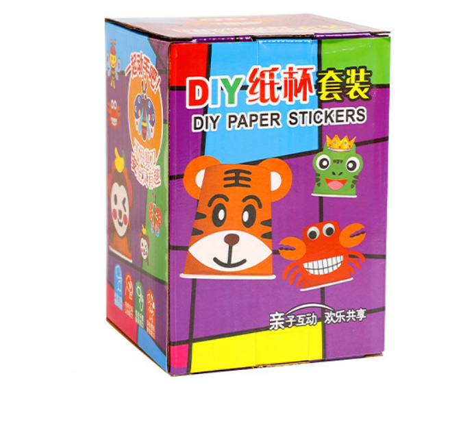 Wholesale DIY children Educational manual paper stickers game Cute Animal Paper craft Cup kit