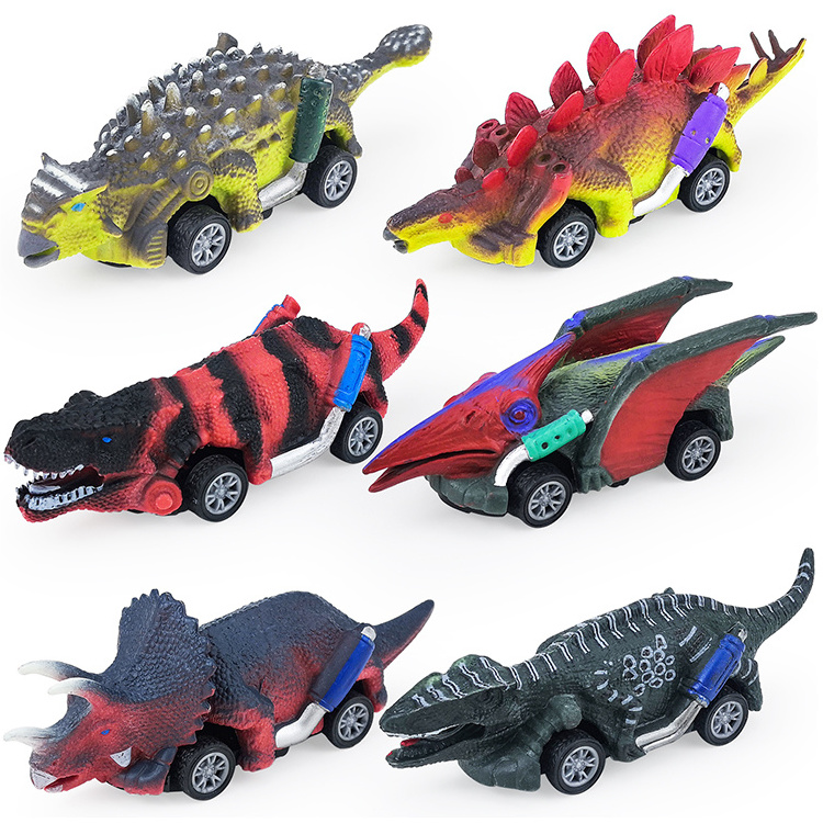 Wholesale 6 Styles Plastic Mini Animal Kids Preschool Play Vehicle Race Cars Truck Educational Pull Back Dinosaur Toys Car