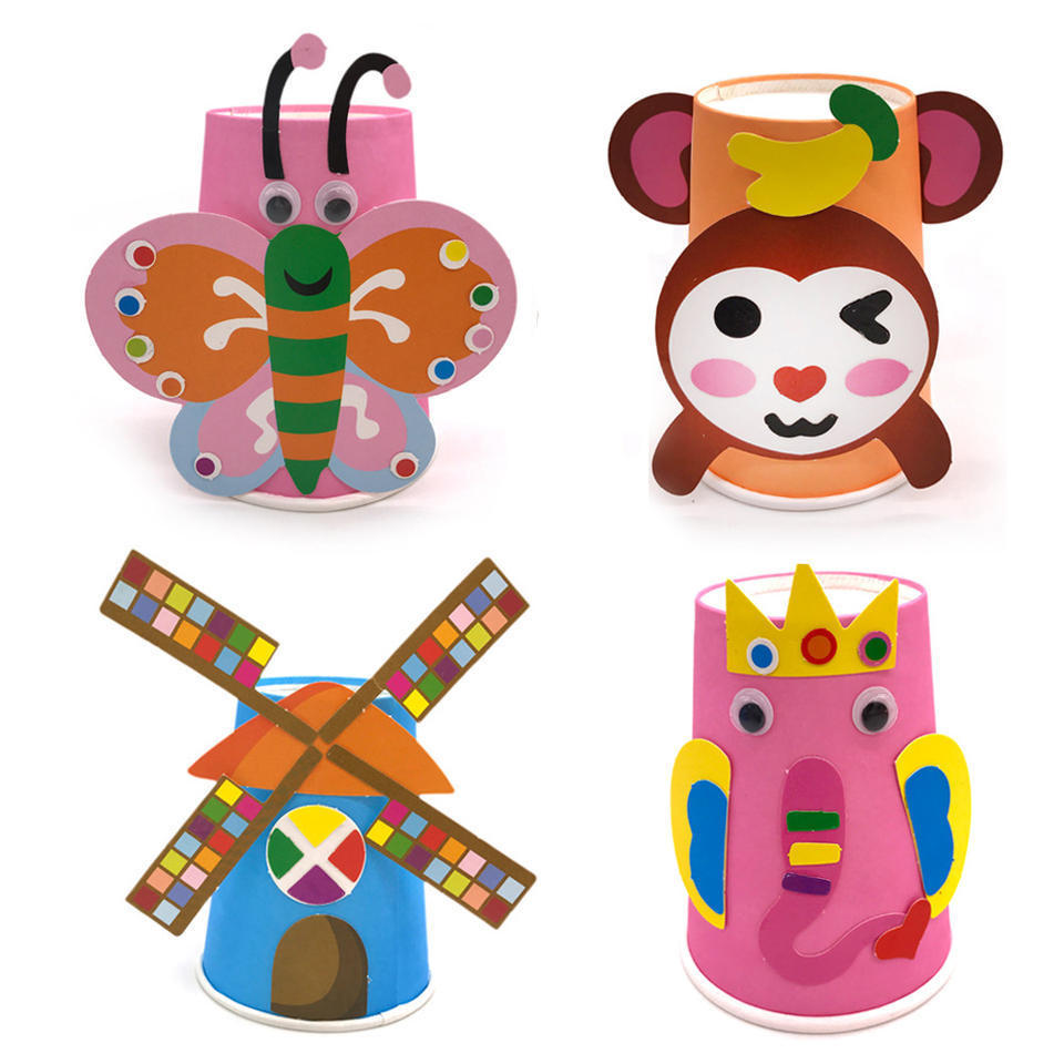 Wholesale DIY children Educational manual paper stickers game Cute Animal Paper craft Cup kit