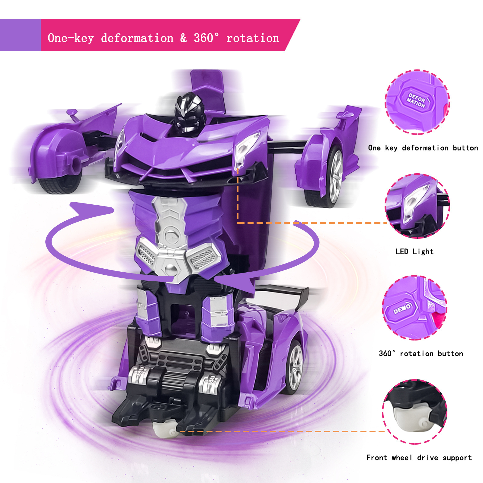 Hot sale Purple Transforming toy deformation robot remote control Robot Car 2 in 1 Induction Vehicle 360 degree