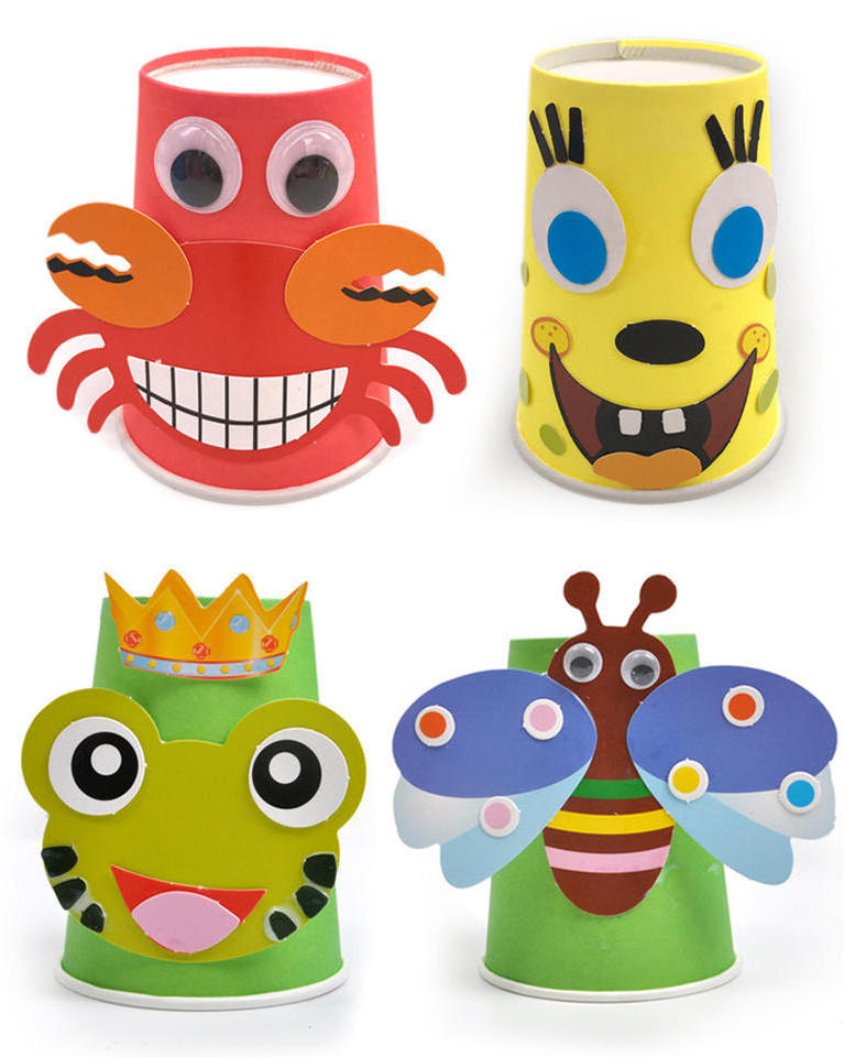 Wholesale DIY children Educational manual paper stickers game Cute Animal Paper craft Cup kit