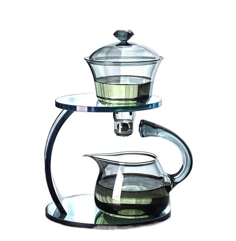 Pyrex tea set magnetic drinking water rotating cover bowl semi-automatic teapot lazy Kung fu drop kettle