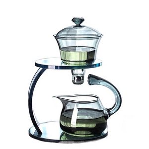 Pyrex tea set magnetic drinking water rotating cover bowl semi-automatic teapot lazy Kung fu drop kettle