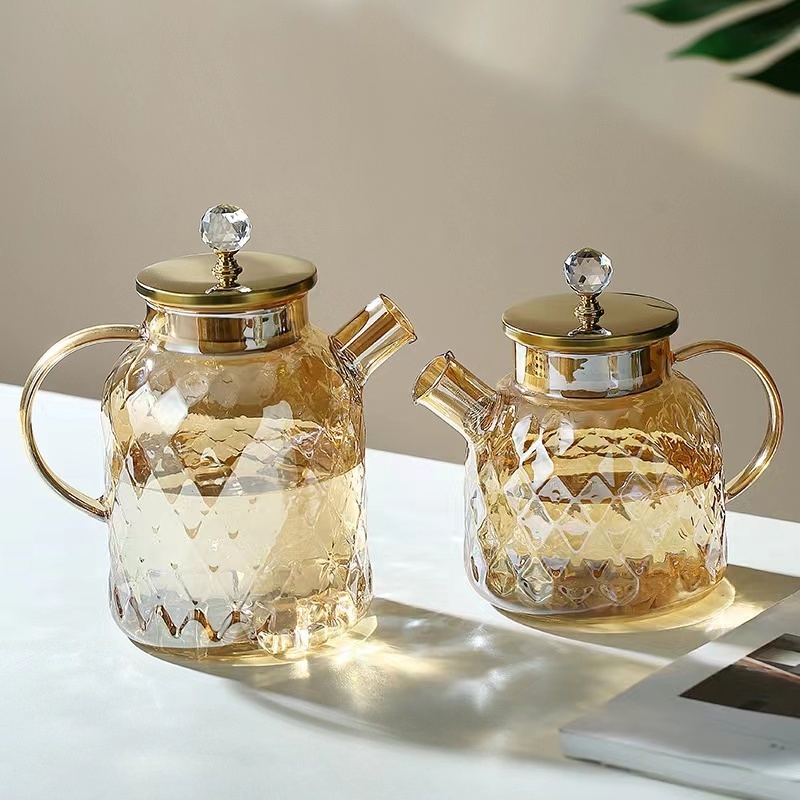 New High-Borosilicate Glass Cold Water Pot Amber Cool Kettle Lanling 1000ml Household Teapot for Coffee Small Size