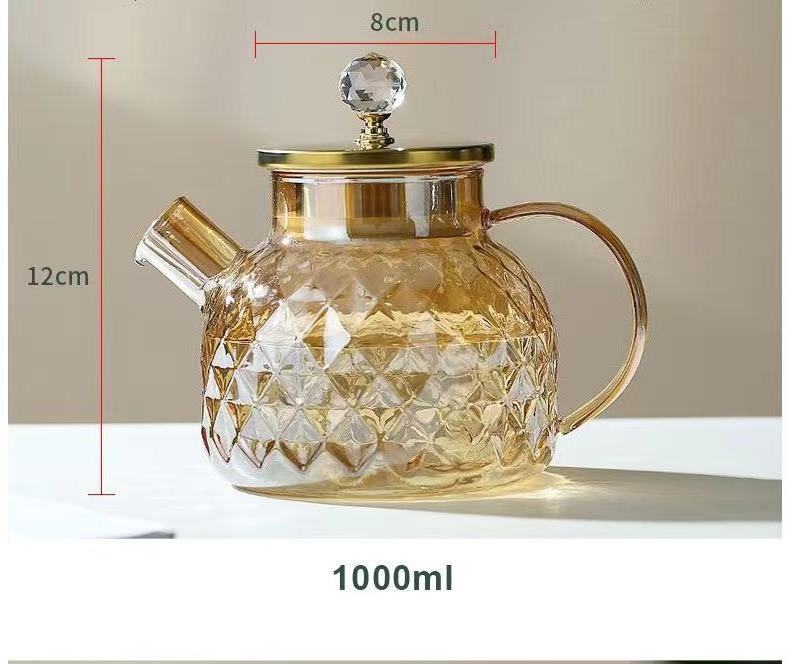 New High-Borosilicate Glass Cold Water Pot Amber Cool Kettle Lanling 1000ml Household Teapot for Coffee Small Size