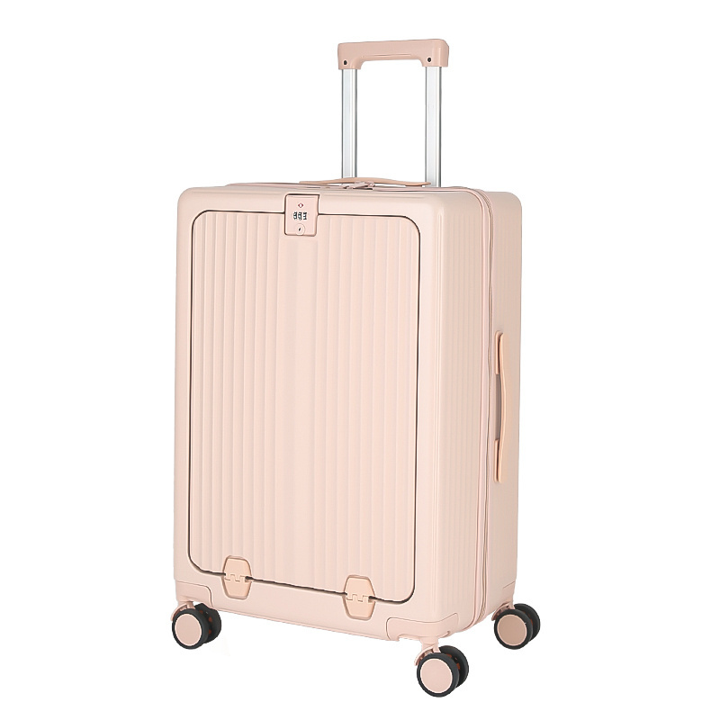 Wholesale Multifunction Front Open Luggage with Laptop Cup Holder USB charging TSA lock Spinner Trolley Travel Suitcase