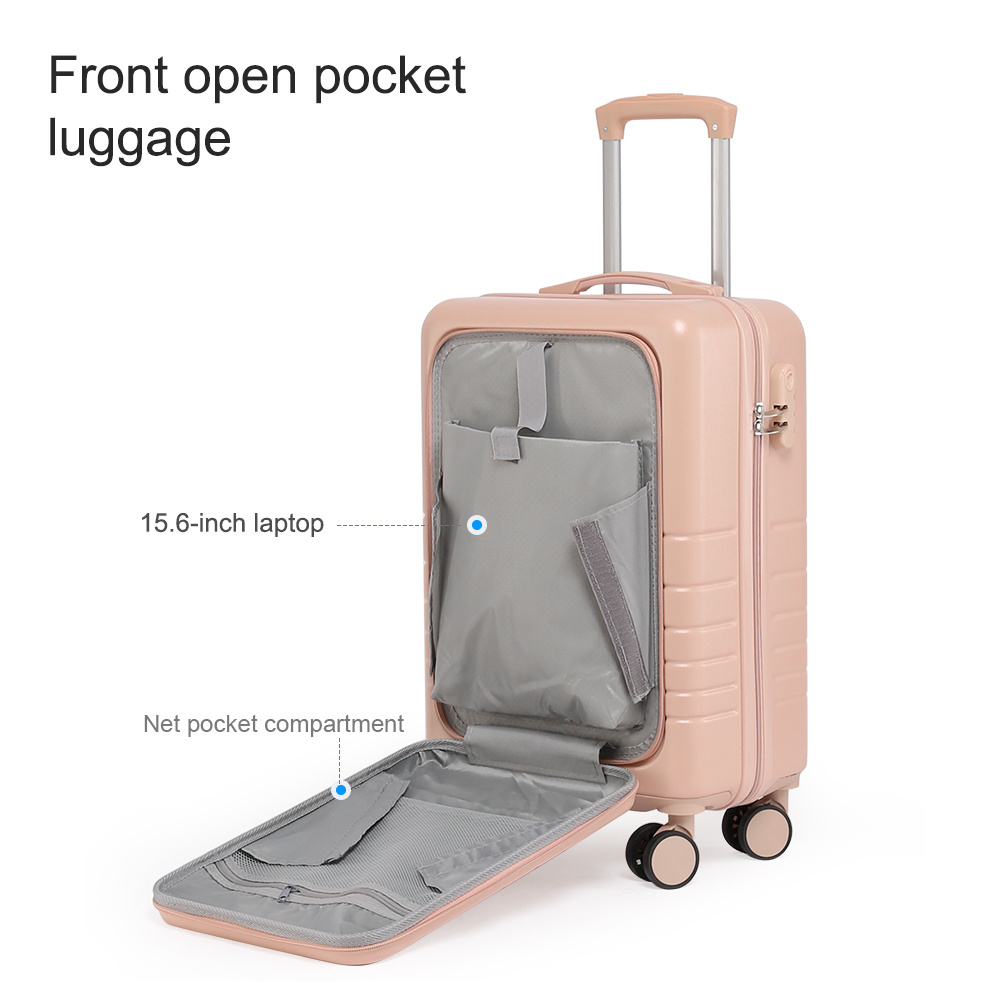 Pink Hot Sale Case Suitcase Front Open Travel Luggage Sets for Outdoors with Spinner Wheels