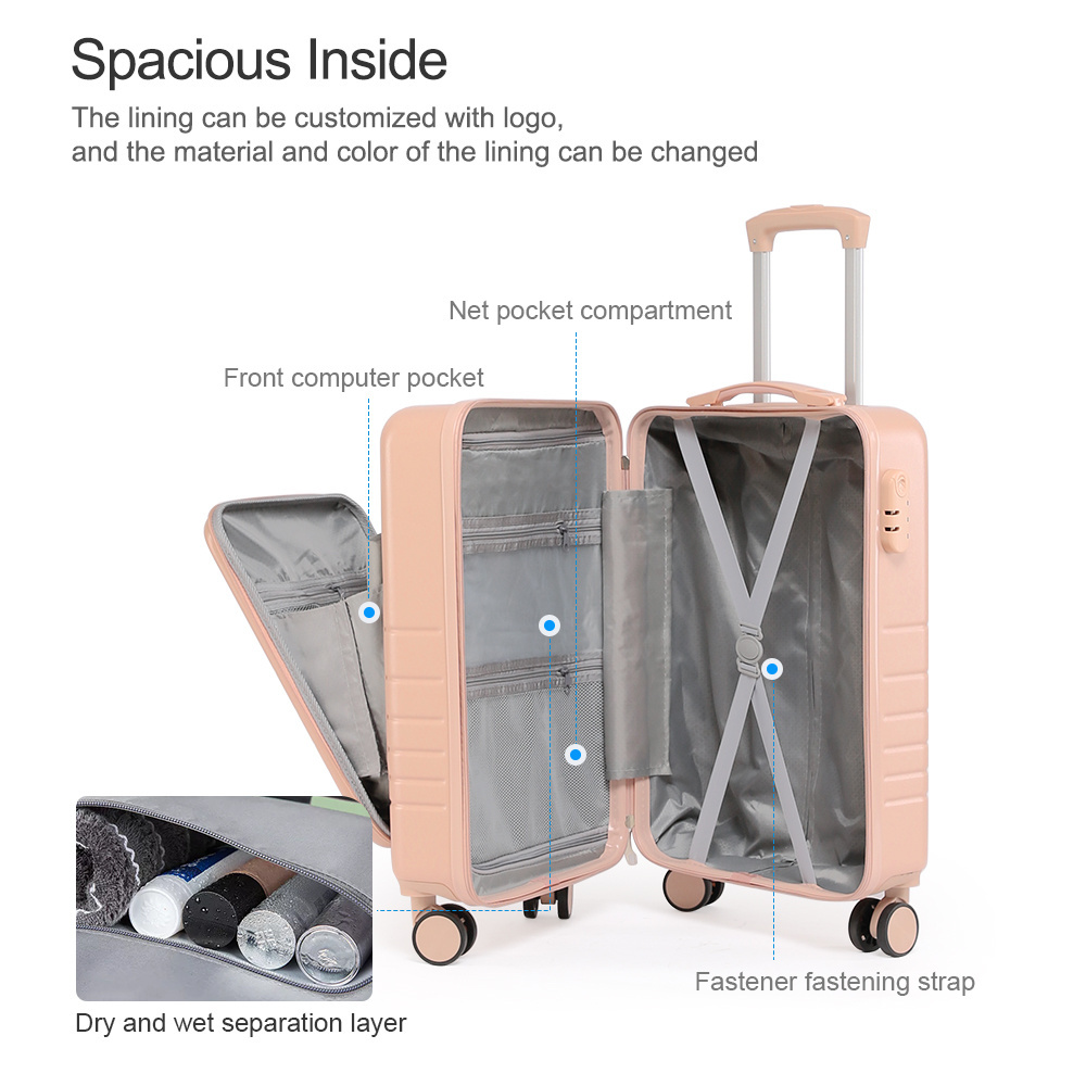 Pink Hot Sale Case Suitcase Front Open Travel Luggage Sets for Outdoors with Spinner Wheels