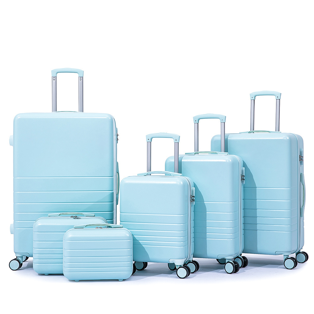 Custom ABS Carry on Luggage Sky Blue 6 Piece Hardshell Bag Travel Luggage Sets with Spinner Wheels