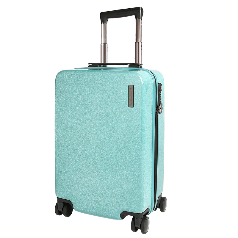 Shiny film design suitcase printed logo carry on travel bag Aluminum trolley  ABS + PC luggage sets;