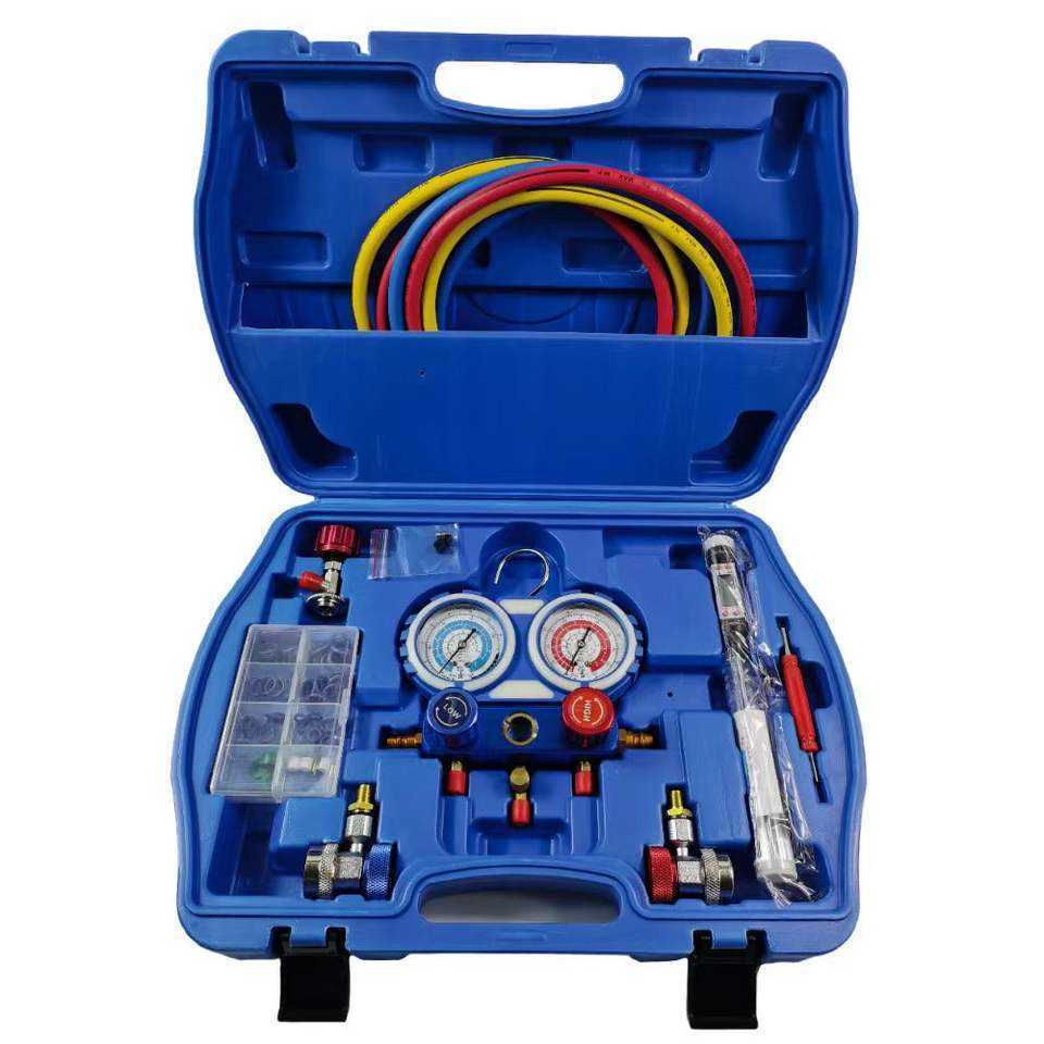 Car Air Conditioning Refrigerant Double Valve Pressure Gauge with Seal Rings Diagnostic Repairing Tool Kit