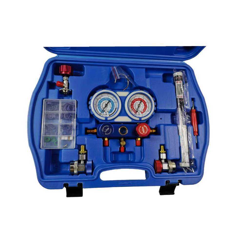 Car Air Conditioning Refrigerant Double Valve Pressure Gauge with Seal Rings Diagnostic Repairing Tool Kit