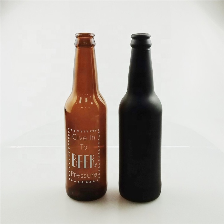 Empty matte black glass beer bottles 330ml with black crown cap