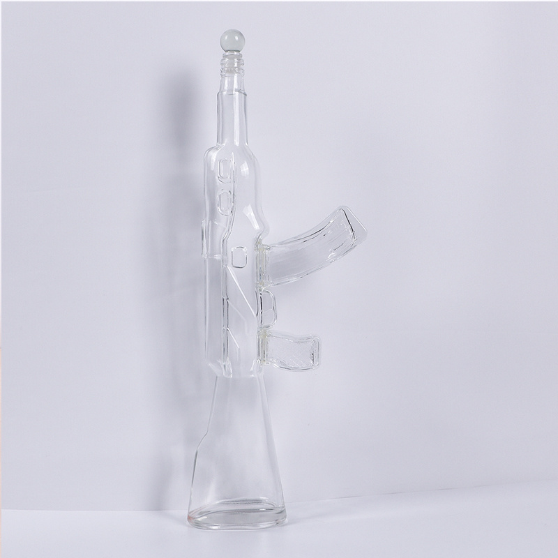 clear ak 47 gun shaped glass wine bottle for whiskey with cork lid