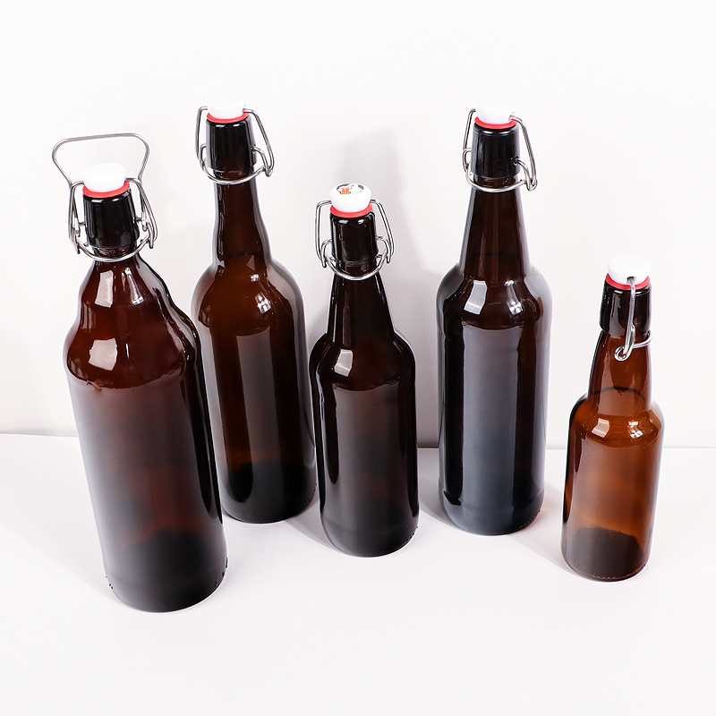 wholesale 330 ml 500 ml amber swing top glass beer bottle with flip cap in stock