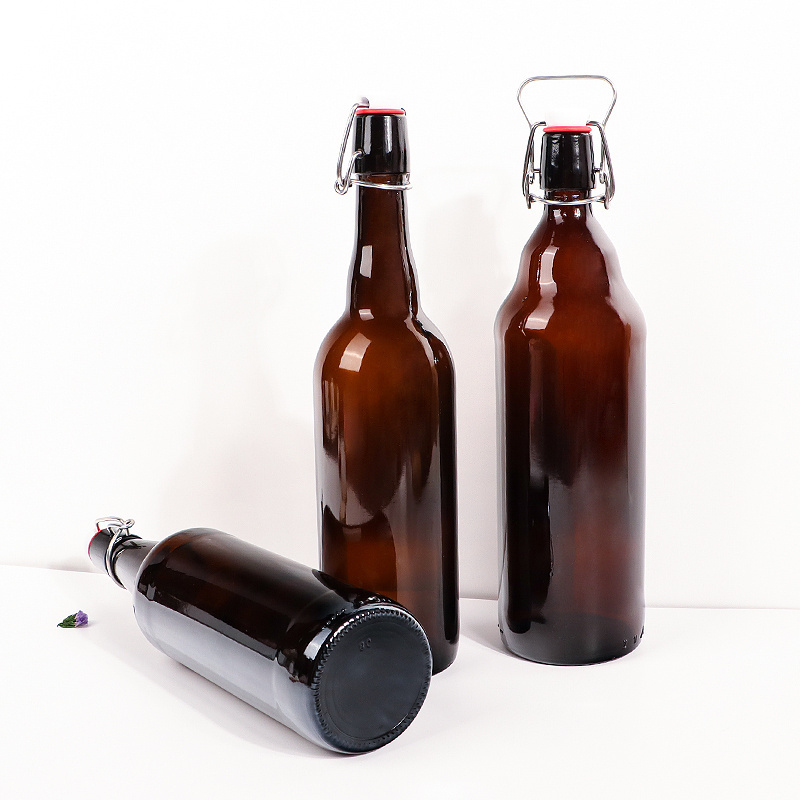 wholesale 330 ml 500 ml amber swing top glass beer bottle with flip cap in stock