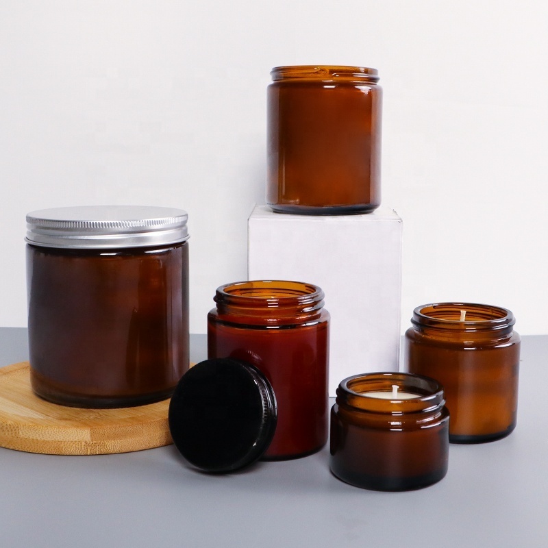 250ml 8oz empty amber scent decorative candle holder container glass jars with lids and boxes