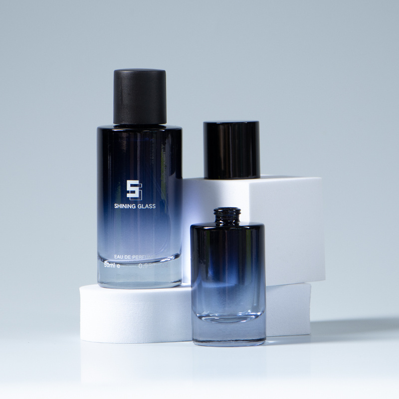 30 ml 50 ml 100 ml gradient dark blue color perfume glass bottle for men with black lid