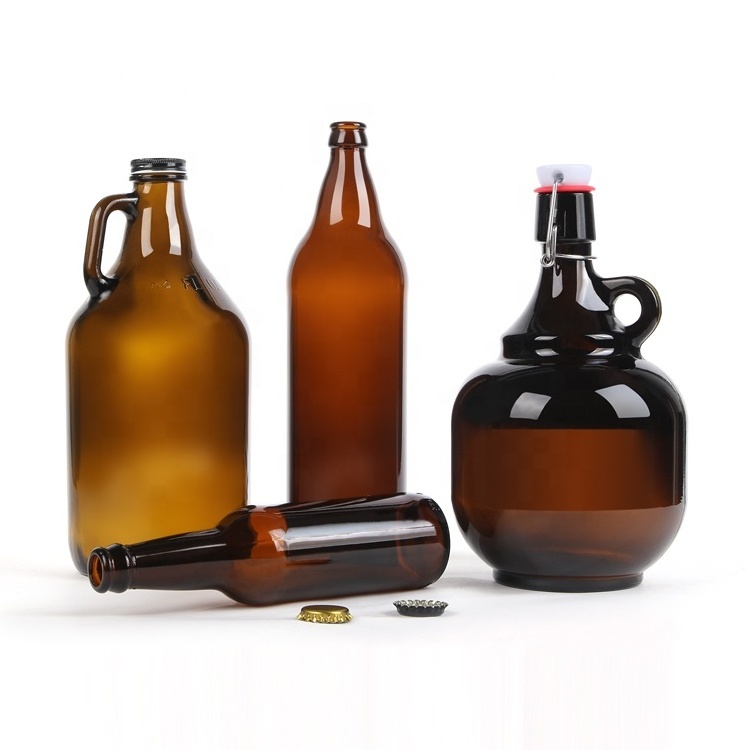 Beer growler brown glass 64oz swing top amber california glass wine bottle