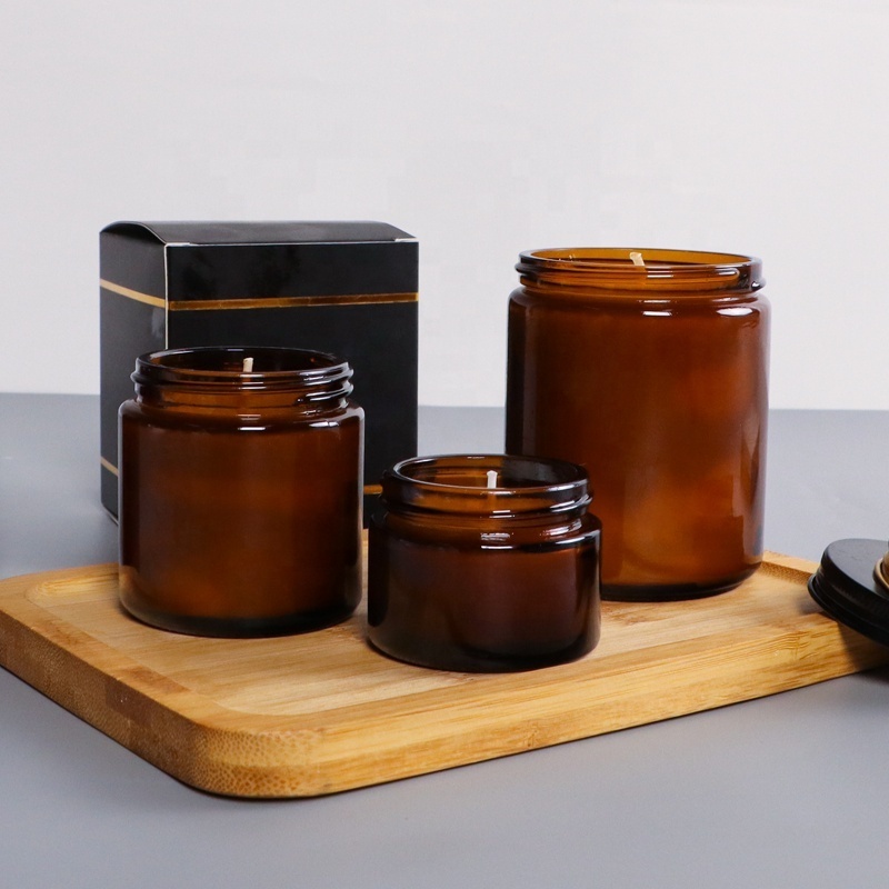 250ml 8oz empty amber scent decorative candle holder container glass jars with lids and boxes