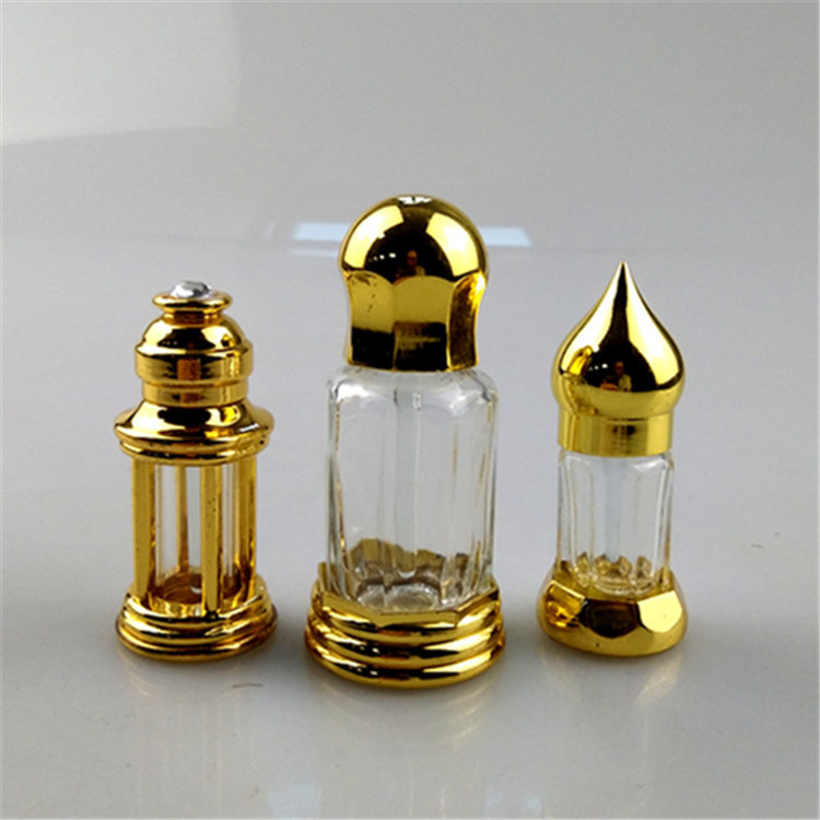 Wholesale 3ml 6ml 10ml 12ml octagonal shape attar perfume oil bottle with glass stick alloy lid