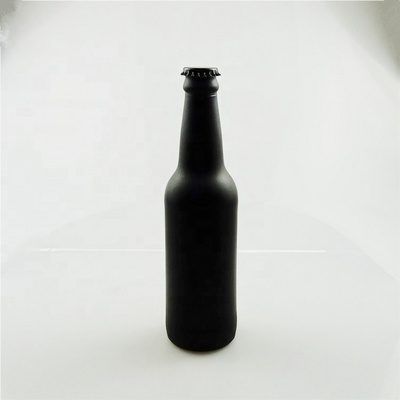 Empty matte black glass beer bottles 330ml with black crown cap