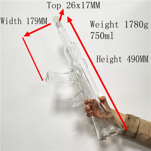 clear ak 47 gun shaped glass wine bottle for whiskey with cork lid