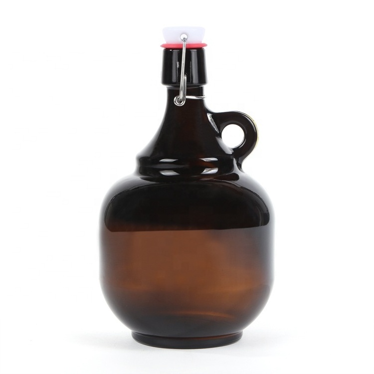 Popular design 64oz amber beer  growler glass bottle 2L large beer swing top growler for sale