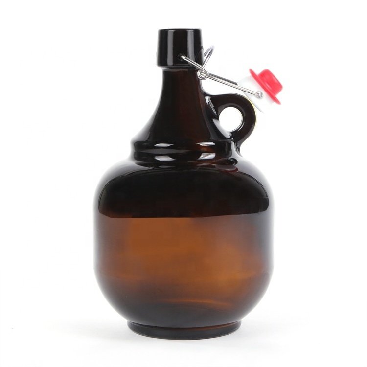 Popular design 64oz amber beer  growler glass bottle 2L large beer swing top growler for sale