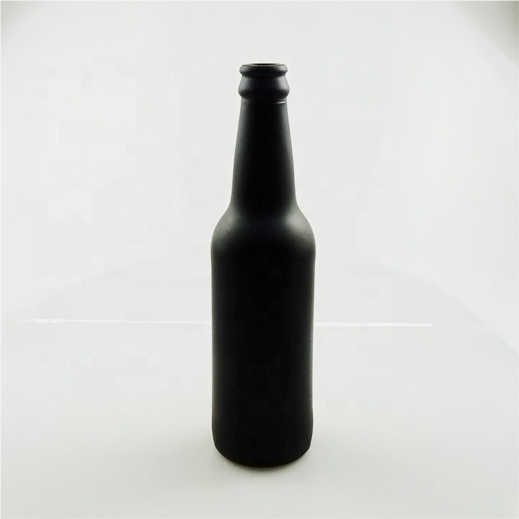 Empty matte black glass beer bottles 330ml with black crown cap