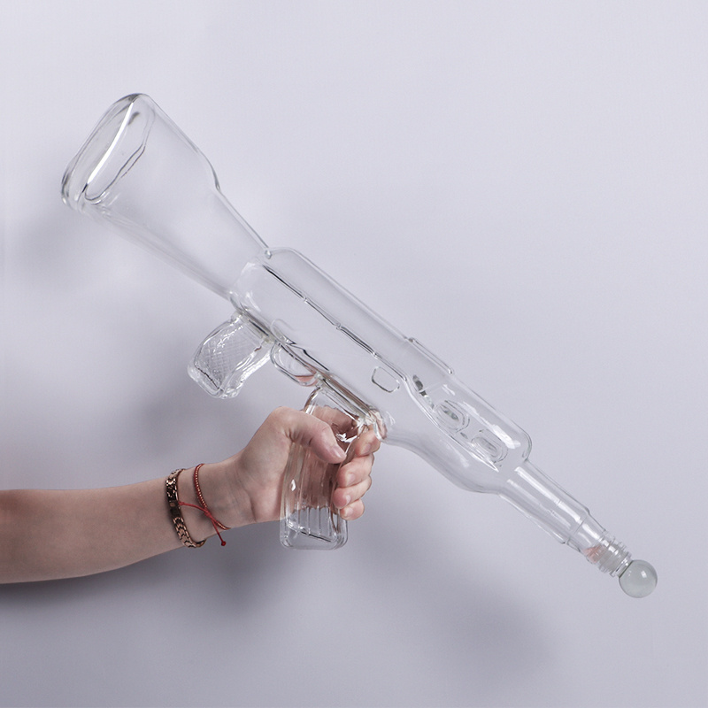 Customization empty decanter 750 ml alcohol ak 47 gun shaped glass liquor wine bottle for vodka