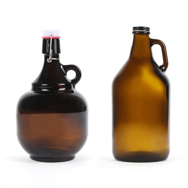 Popular design 64oz amber beer  growler glass bottle 2L large beer swing top growler for sale