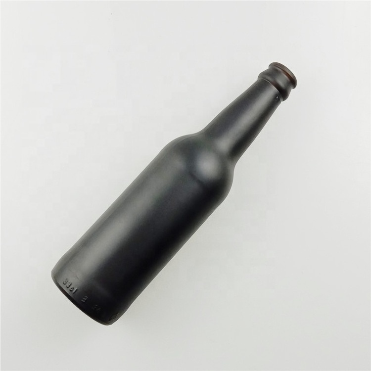 Empty matte black glass beer bottles 330ml with black crown cap