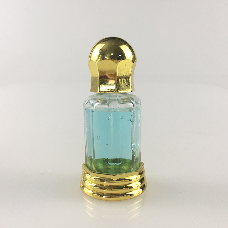 Wholesale 3ml 6ml 10ml 12ml octagonal shape attar perfume oil bottle with glass stick alloy lid