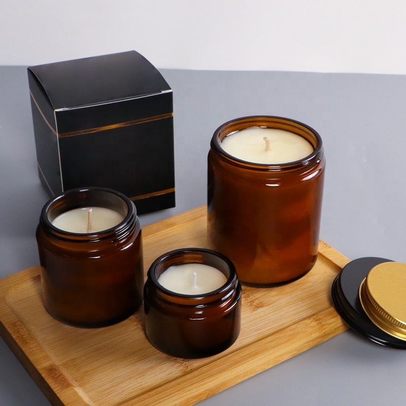 250ml 8oz empty amber scent decorative candle holder container glass jars with lids and boxes