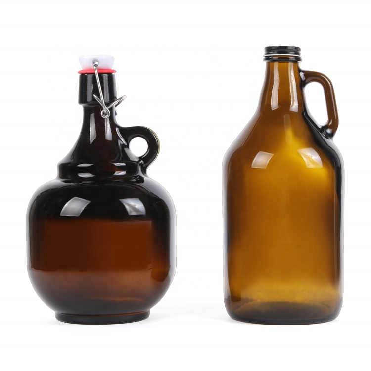 2000ml 64oz empty amber beer glass jug growler glass bottles with swing top lids