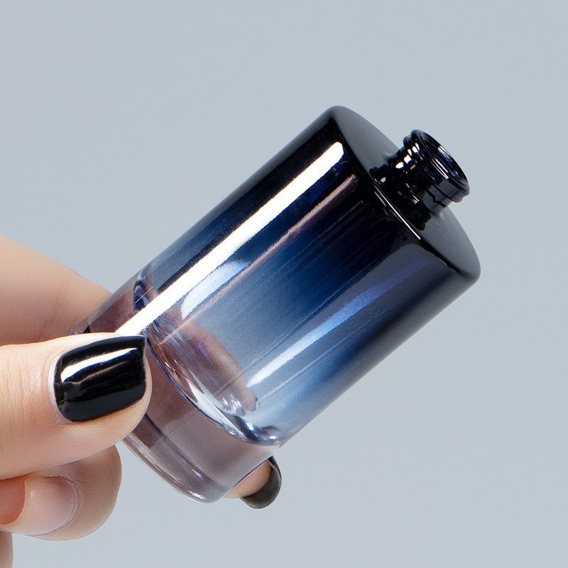 30 ml 50 ml 100 ml gradient dark blue color perfume glass bottle for men with black lid