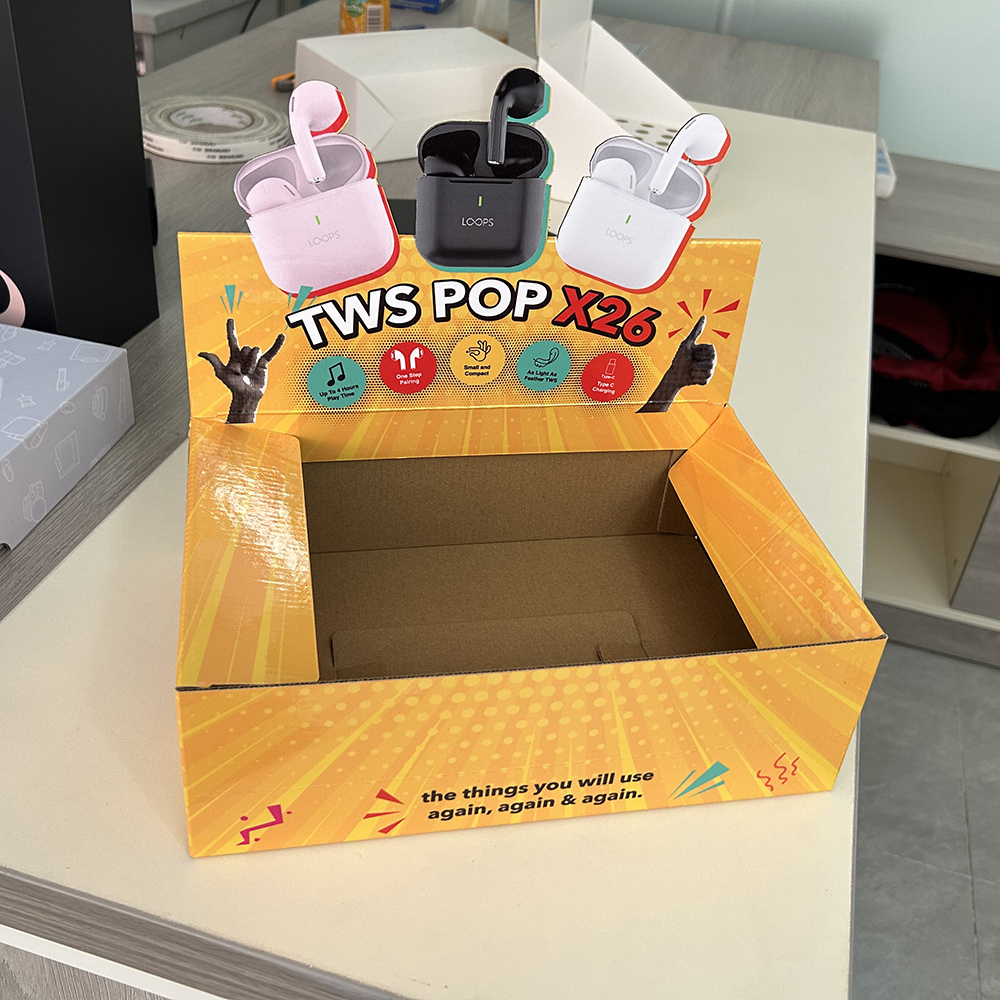 Customized Cardboard Counter Shipper Boxes Paper Display for Retail Bluetooth Headphones with Tear-Away Clear Lid