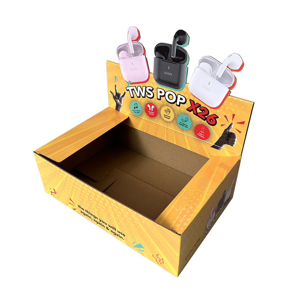 Customized Cardboard Counter Shipper Boxes Paper Display for Retail Bluetooth Headphones with Tear-Away Clear Lid