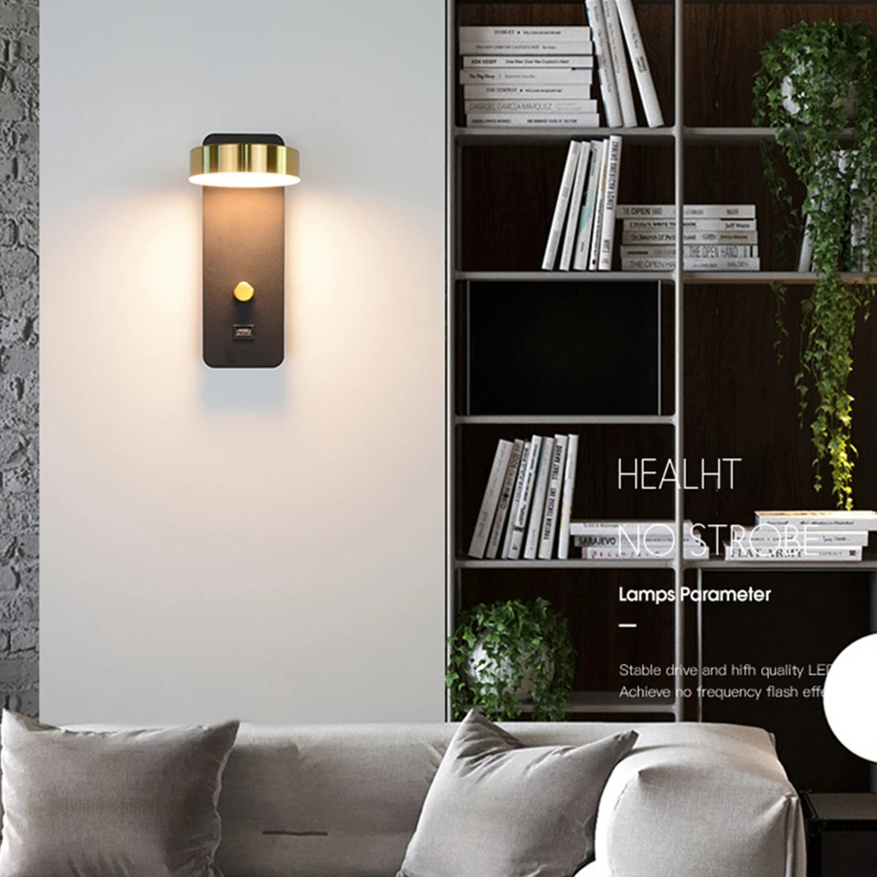 Indoor LED Wall Lamps DC5V USB Charge 110V 220V Dimming Wall Light Bedroom Stair Study Livingroom Wall Sconce