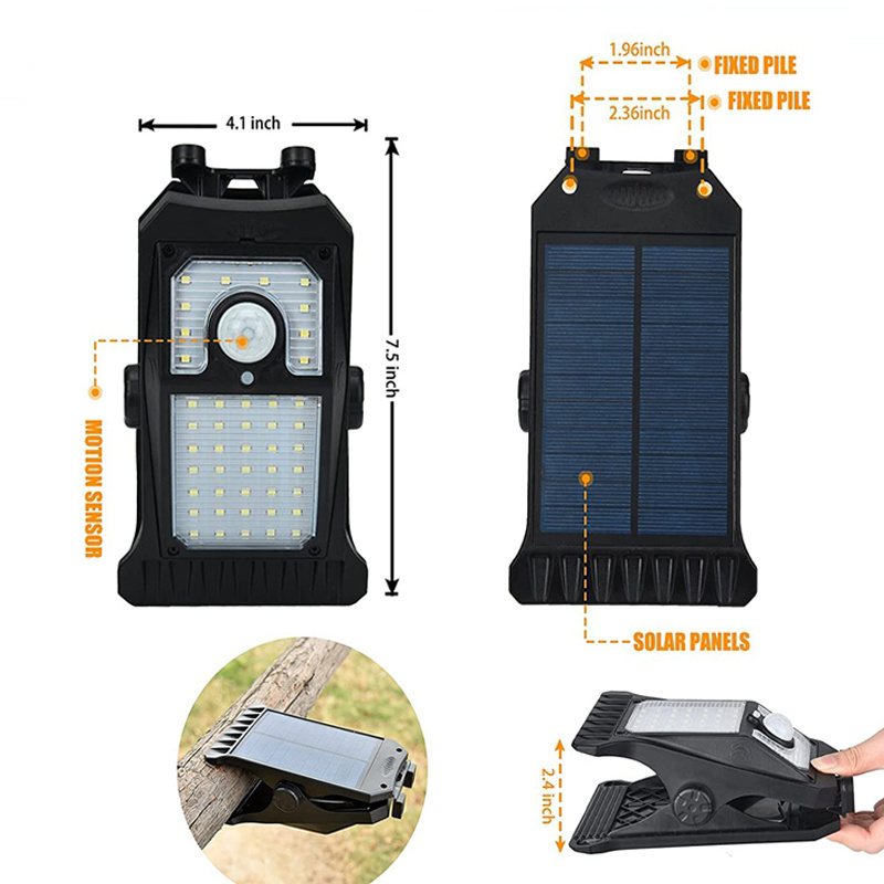 LED Solar Garden Light Clip-on Outdoor Camping Light Motion Sensor Light IP65 Waterproof Lamp For Fence Deck Camping Tent Garage