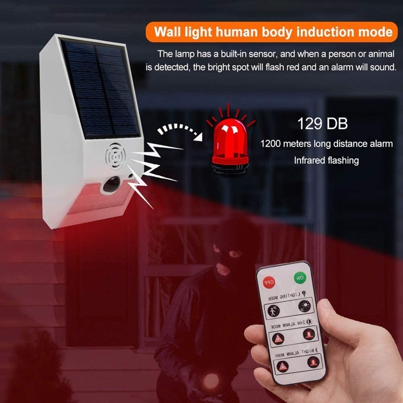 Solar Sound Alert Flash Warning Sound Light Alarm Motion Sensor 129db Decibels Siren Strobe Security Light Alarm System For Farm