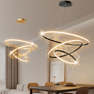 Fancy Lights For Home Modern Living Room Circle Hanging Pendant Light New Design 3 Ring Acrylic Gold Luxury Round Led Chandelier