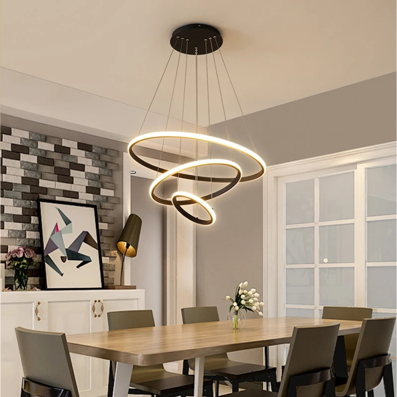 Fancy Lights For Home Modern Living Room Circle Hanging Pendant Light New Design 3 Ring Acrylic Gold Luxury Round Led Chandelier