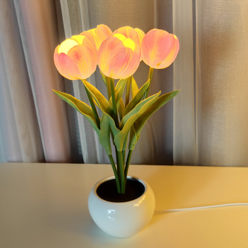 LED tulip lamp interior decoration table led simulation tulip flowerpot lamp atmosphere night lamp gift potted plant light